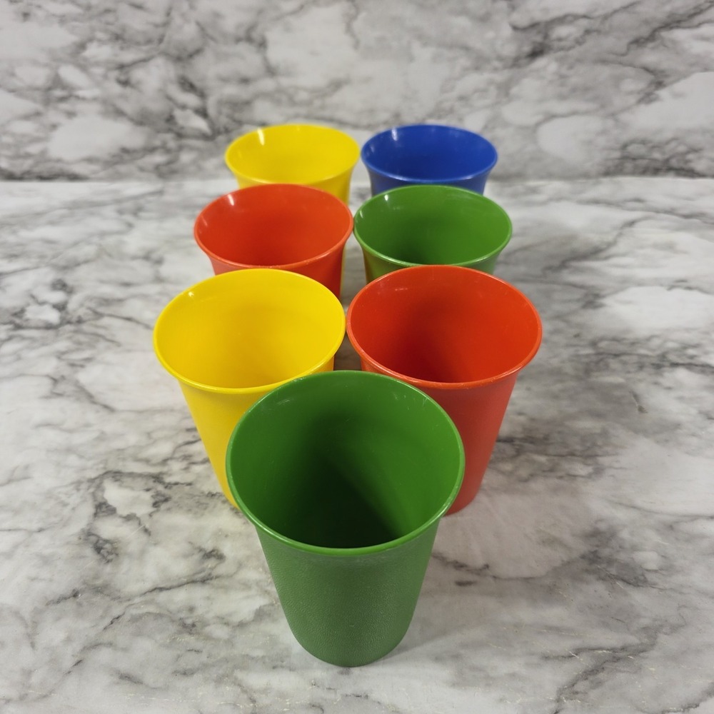 VTG 70s Tupperware Bell Tumblers Sippy Cups #109 7oz Primary Colors Set of 7